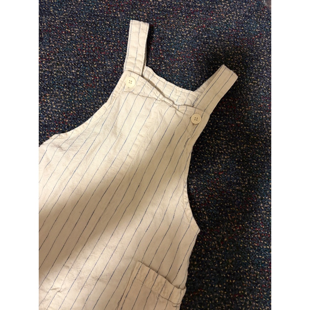 Zara Kids Striped Overalls Cream Blue Nautical Button Strap Dungarees Size 4 104